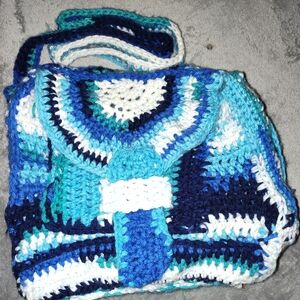 Handcrafted Blue and White Crochet Satchel